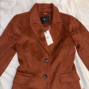 New 7 For All Mankind Faux Fur Wool Long 3 Button Chocolate Brown Maxi Coat S